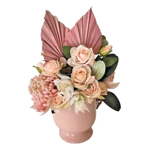 Flower Arrangement - Artificial Pink Roses with Native Flowers in Ceramic Vase - Picture 1 of 6