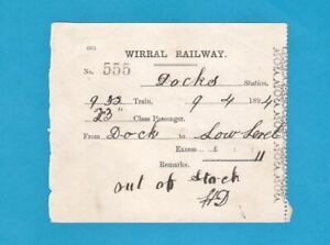 Wirral Railway - Excess Ticket Counterfoil - Docks to Low Level - April 1894