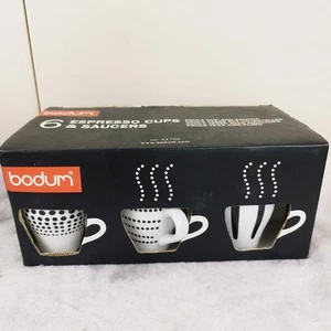 Bodum Paula Espresso Demitasse Cups & Saucers Black & White Porcelain BNIB - Picture 1 of 4