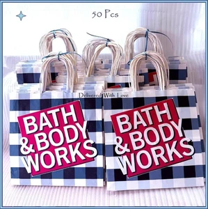 Bath & Body Works Shopping Bag Gift Bag MEDIUM (10x10x5) 50 Pc Blue Gingham LOT - Picture 1 of 3