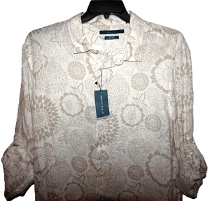 Perry Ellis Long Sleeve Linen Shirt Tall 2XLT White Geometric Design "Untucked" - Picture 1 of 7