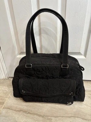 "Bolsa de pañales Vera Bradley negra con estampado floral en el interior 17"" W X 11"" H bebé" Foto 1 de 4