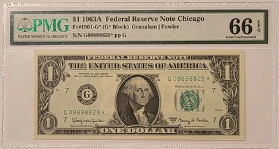 1963 A $1 Dollar FRB Chicago Replacement Star Note Gem Unc 66 EPQ PMG - Image 1 of 4