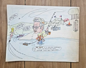 VINTAGE 1990'S CARTOON HAND DRAWING OF RETIRED HUNTINGTON BEACH CA CITY EMPLOYEE - Picture 1 of 7