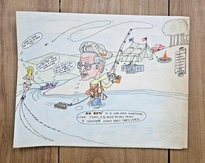 VINTAGE 1990'S CARTOON HAND DRAWING OF RETIRED HUNTINGTON BEACH CA CITY EMPLOYEE - Image 1 of 4