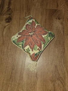 Vintage Gobelin Weihnachtsstern Kissen hängend mit Quaste - Bild 1 von 4