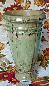 Vintage Hosley Pottery Vase – Mossy Green Crackle Glaze, Stamped POTTERIES - Picture 1 of 4