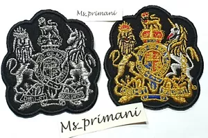 Embroidered Royal Coat of Arms Patch Iron/Sew GOLD UK British Silver Crown Badge - Picture 1 of 3