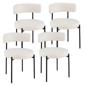 Boucle Dining Chair Round Sherpa Upholstered Kitchen Armless Chair Set of 4 - Picture 1 of 8