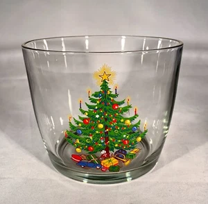 Christmas Tree-Glass Ice Bucket/Treat Bowl-Gold Rim-5.5” X 4.5” - Picture 1 of 5