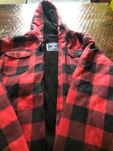 Men's Flannel Hooded Jacket Fleece Sherpa Lined Plaid Shirt Jacket Zip Up 5XL - Picture 1 of 4