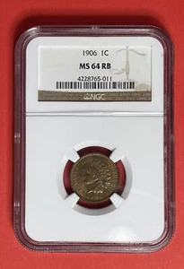 1906 Indian Head Cent, NGC Graded MS64RB. - Picture 1 of 2