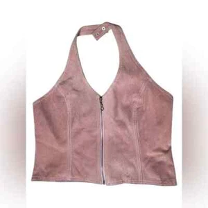 Top donna WILSON LEATHER MAXIMA Halter scamosciato foderato zip davanti rosa taglia L - Foto 1 di 9
