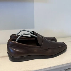 TOD'S men shoes coffee brown leather penny loafer with rubber sole Italy Size 13 - Picture 1 of 7