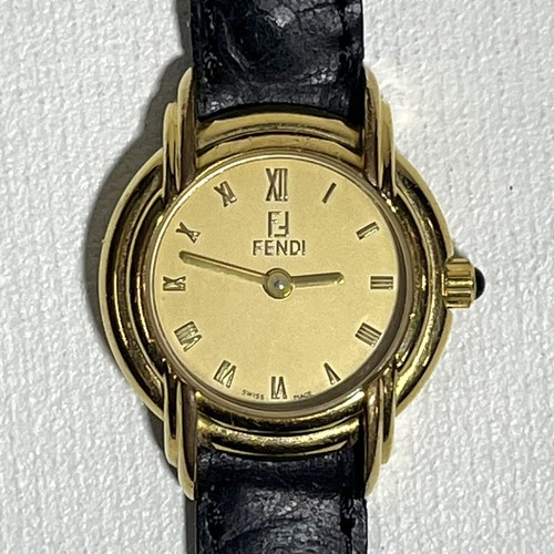 Orologio donna vintage Fendi quadrante oro cinturino pelle struzzo nero Swiss Made 300L