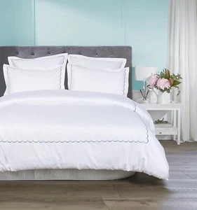 Simply Monk Luxury Egyptian Cotton Duvet Cover Set 600TC Scallop Embroidery 3PC - Picture 1 of 81