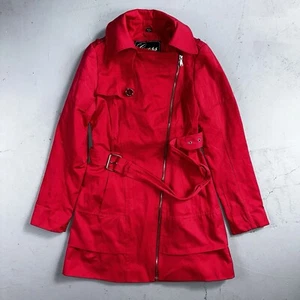 GUESS Pink Belted Peacoat Wmn Sz XS VTG Button Detail Zipper Trench Cute - Picture 1 of 15