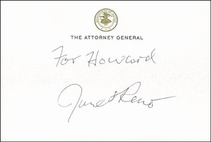 JANET RENO - INSCRIBED CALLING CARD SIGNED