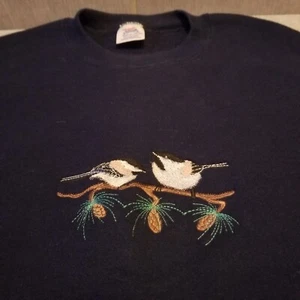Jerzees Super Sweats Embroidered Birds Crewneck Sweatshirt 90s Made USA Women XL - Picture 1 of 8