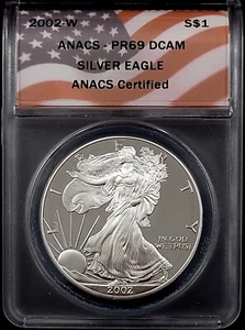 2002 W Proof Silver Eagle certified PR 69 DCAM by ANACS! - Picture 1 of 4