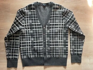 Club Monaco Men’s Lambswool Cardigan L Plaid Gray Thick Classic Grandpa *Read* - Picture 1 of 18