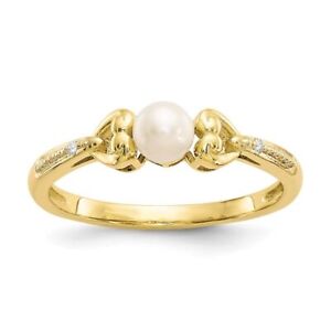 10K Yellow Gold Cultured Pearl and Diamond Engagement Ring