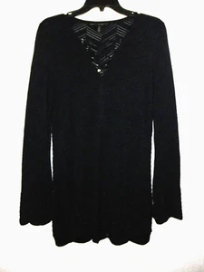 White House Black Market Sweater Women S Blue V-Neck Lace Up Long Sleeve - Picture 1 of 13