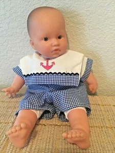 Berenguer 11" Vinyl Blue Eyed Brown Hair Baby Doll Original Outfit Vintage - Picture 1 of 7