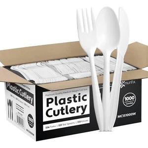 Medium Weight Disposable Plastic Forks 1000- Bulk White Plastic Silverware - Picture 1 of 8