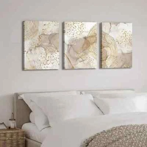 3pcs Gold & White Marble Design Canvas Unframed - Picture 1 of 9