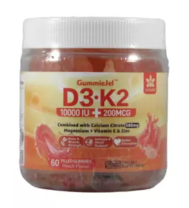 LILICARE Sugar-Free Vitamin D3 K2 Filled Gummies 5000IU / 10,000 IU 60 Gummies - Picture 1 of 4
