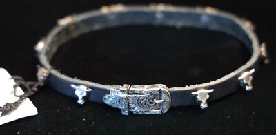 Gucci Anger Forest Plata Esterlina Western Cabeza de Toro Cuero Cuello Chocker Foto 1 de 4