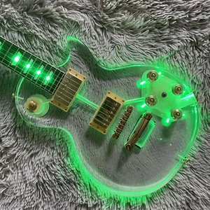 Green LED Light Electric Guitar HH Pickups Acrylic Body Maple Neck 6 String - Picture 1 of 7