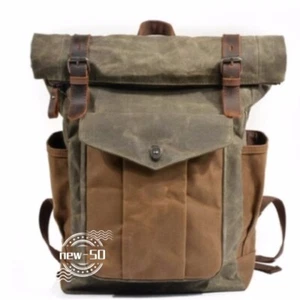 New Retro Tactical Backpack Camping Travel Outdoor Oil Wax Canvas Backpack Gift - Picture 1 of 24