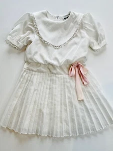 VTG PICK UP STIX WHITE PLEATED LACE PINK BOW DROP WAIST PRAIRIE DRESS*GIRL'S 6 - Picture 1 of 7