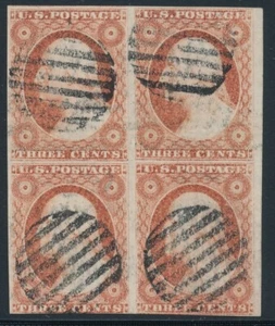 Tangstamp: francobollo USA #11 usato blocco 4, piega, certificato Crowe, CV $1000 - Foto 1 di 2
