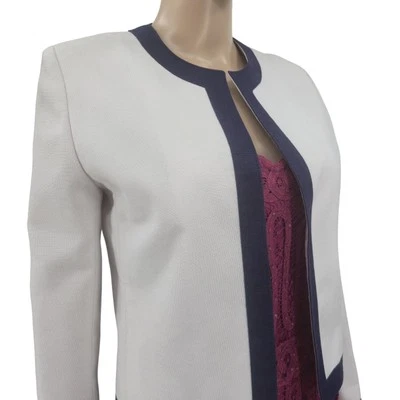 Vintage White & Navy Cropped Open Front Blazer By Lilli Ann, Women's Small - Image 1 of 4