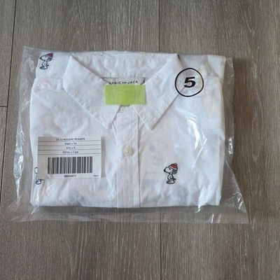 Janie And Jack Boys PEANUTS Snoopy Santa Poplin Shirt Size 5 White  - Image 1 of 3