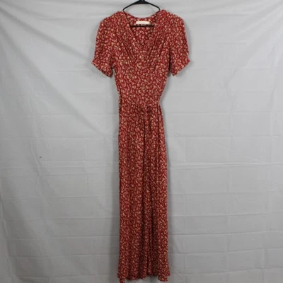 Vestido Christy Dawn XS The Dawn Envolvente Rojo Floral Maxi Manga Corta Boho Femenino Foto 1 de 4