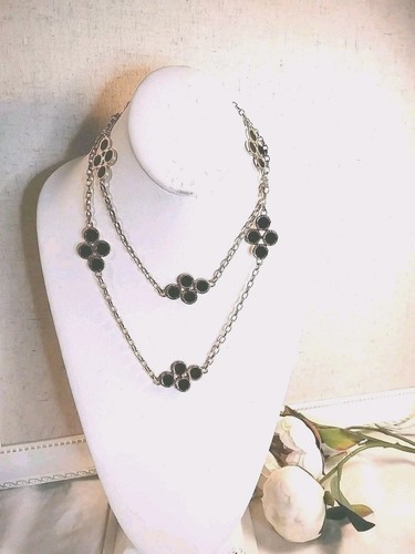 Collana rosario Tory Burch smalto Cole trifoglio verde scuro tono oro 39" designer