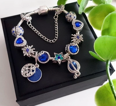 Edles BETTEL ARMBAND 925 SILBER ZIRKONIA Charm Sicherheitskette Murano Anhänger - Bild 1 von 4