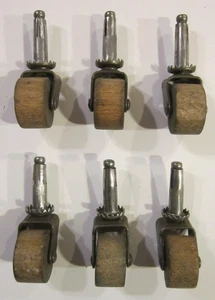 Antique Wood Caster Wheels Set of 6 intact condition, 1 1/4 in Diameter Wheels - Picture 1 of 2