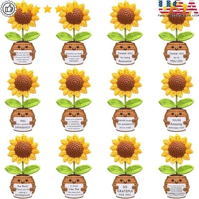 Crochet Sunflower Planters Handcrafted Employee Gifts W/ Inspirational Cards New - Image 1 of 4