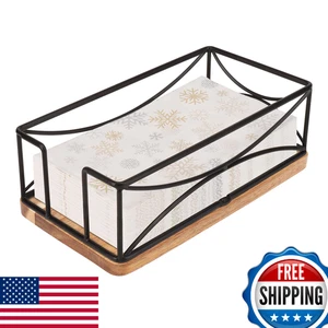 Livabber Metall Gäste Serviettenhalter schwarz Holzfuß für Bad Küche Theke - Bild 1 von 8