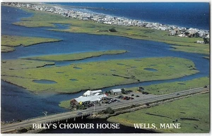 BILLY'S CHOWDER HOUSE Wells, Maine Roadside Salt Marshes Chrome Vintage Postcard - Picture 1 of 2