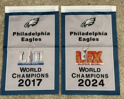 FOOTBALL Philadelphia Eagles Super Bowl Champions Complete Set Banners/Flags 18.5” x 12”