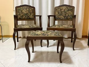 Antica Coppia di Poltrone Sgabello Stile Floreale Liberty Luigi XV Luigi Filippo - Foto 1 di 23