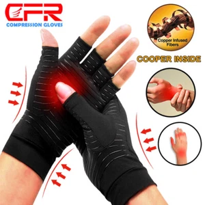 Copper Compression Gloves Carpal Tunnel Arthritis Pain Relief Hand Support Brace - Picture 1 of 15