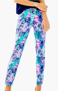 Lilly Pulitzer Women's Blue Kelly Skinny Ankle Pants Quill Out Size 12 - Picture 1 of 8