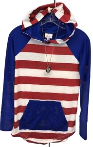 Neu mit Etikett LuLaRoe XL AMERICANA rot weiß blau gestreift Jersey Strick Bernstein SWEATSHIRT - Bild 1 von 8